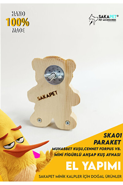 SAKAPET Ska01 Model Mini Figured Bird Mirror - Teddy Bear Design, Double Perches