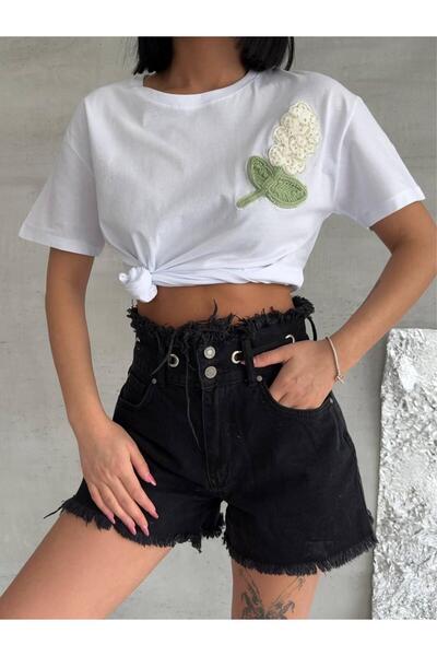 REMENY Women's Flower Pattern T-shirt Crew Neck 100% Cotton T-Shirt