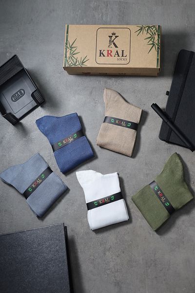 KRAL SOCKS Бамбукови мъжки чорапи Classic Socket Plain Дълги летни безшевни първокласен комплект от 5 части