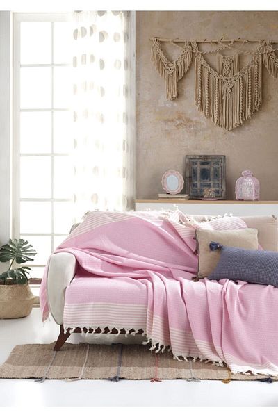 Lux Touch Husa Canapea Buldan Roz Bergama 170 X 210 Cm Arunca Canapea Husa Canapea Pat Bumbac