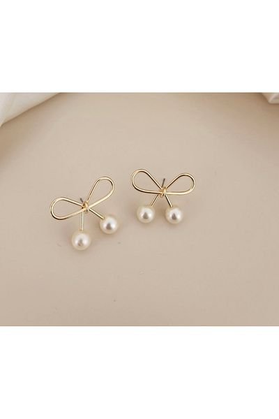 a rose jewelry Steel Bow Pearl Earrings