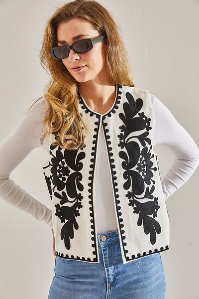 Bianco Lucci Modest Linen Women's Vest - Embroidered, Model60181041