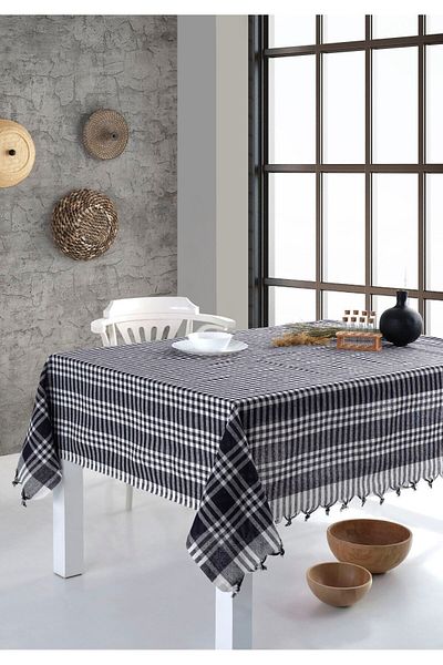 Lux Touch Față de masă cu model Gingham neagră 170x170cm