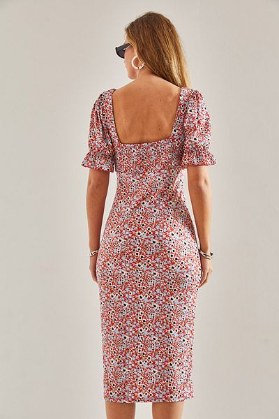 Bianco Lucci Women's Madonna Collar Tied Floral Patterned Dress