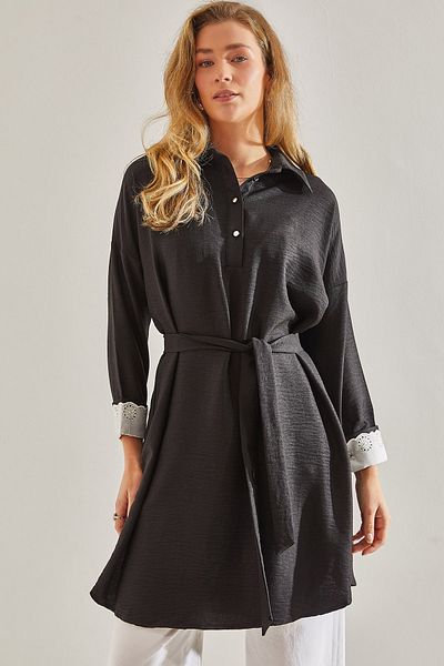 Bianco Lucci Modest Sofia Leinentunika - Spitzenmuster, Markkragen, 60181033