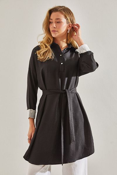 Bianco Lucci Modest Sofia Leinentunika - Spitzenmuster, Markkragen, 60181033