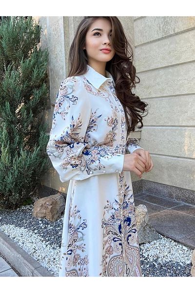 TRND Rochie albă din bumbac cu model floral pentru femei