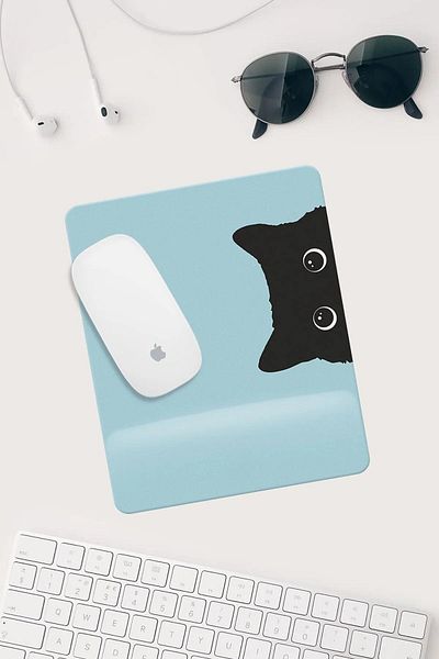 HobiShop Suprafață din PVC umplută cu gel, pisică albastră, desenat, suport pentru încheietura mâinii, mouse pad dreptunghiular.