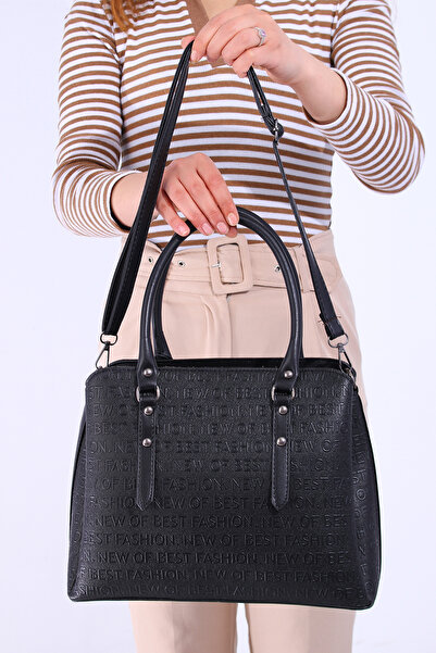 By Hakan Jn-1320 Combinație portofel în relief Geantă de mână și de umăr pentru femei, neagră