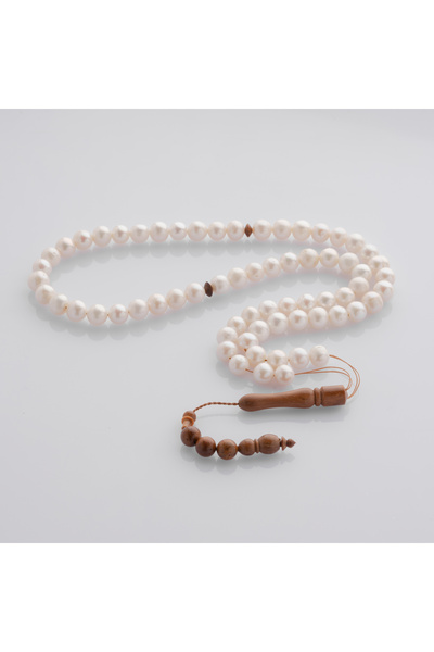 vevasilver 8mm Wooden İmameli Rosary with Natural Pearl Stones