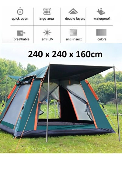 faial 6 Kişilik Otomatik Tenteli Kamp Çadırı Sineklikli Çift Kapılı Kolay Kur...