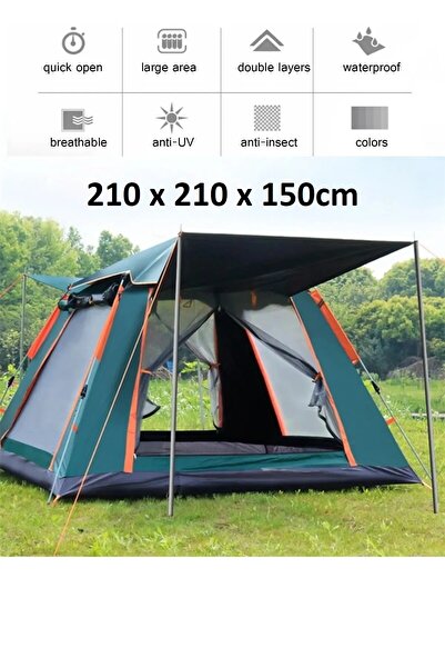 faial 4 Kişilik Otomatik Tenteli Kamp Çadırı Sineklikli Çift Kapılı Kolay Kur...