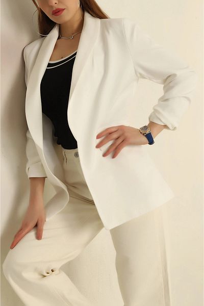 Secret Passion Lingerie White Lined Sleeve Gathered Jacket