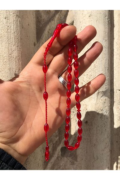Sultan Telkari Men's Red Tonda Beyzi Model Powder Amber Prayer Beads