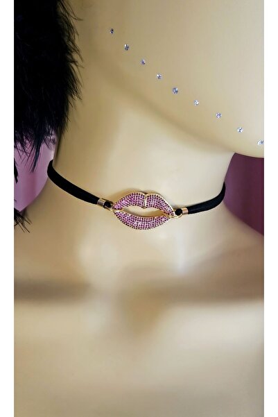 WONDER TOUCH Women's Choker Kiss Necklace, Lip Necklace, Zircon Stone Rope Choker Necklace, Suede Leather Choker
