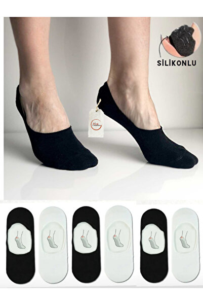 MUK COLLECTİON 6 Pairs Men's Black and White Silicone Ballerina Socks