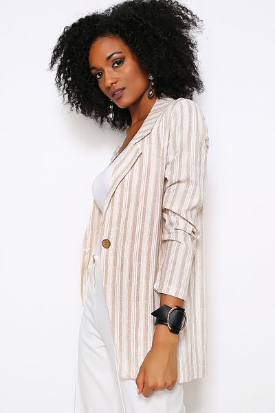 AVORWE Striped Single Button Blazer Jacket