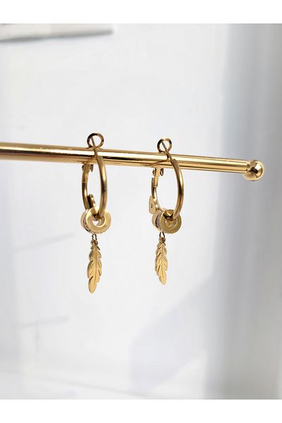 Evorya Stainless Steel Zircon Stone - Leaf Dangle Women's Earrings