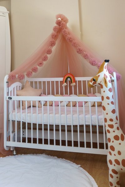 G&G baby Pudra Pembe Pon Ponlu Beşik Cibinliği Ve Cibinlik Aparatı