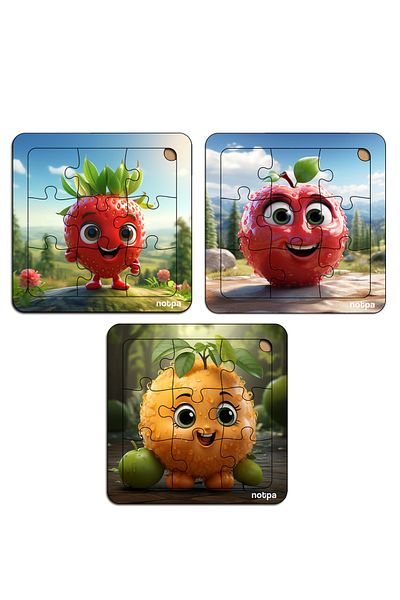 kutuTR Cute Fruits Wooden Colorful Puzzle for Kids 13x13 Size Puzzle 9 Pieces Set of 312