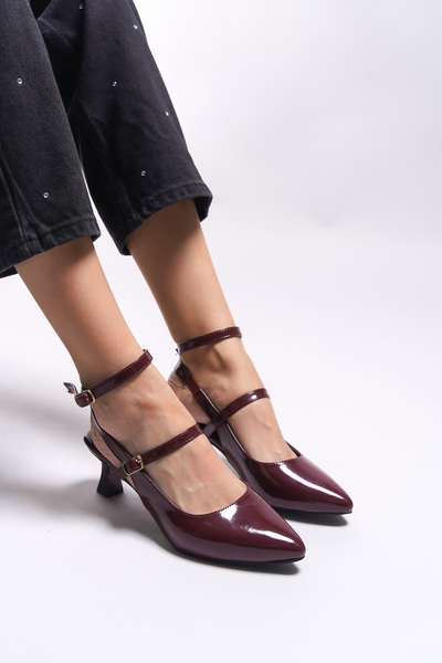 Riccon Dámské boty Seklaith na podpatku0012357 Claret Red Lakovaná kůže