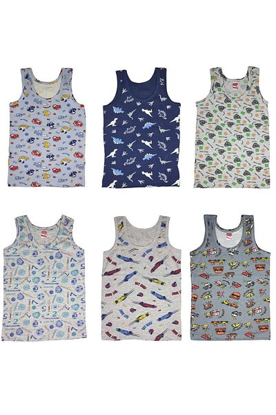 marufshop 6 Pieces Lycra Boy's Printed Patterned Mody Combed Cotton Hanging Tank Top