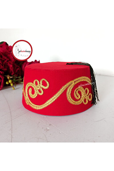 Gelincimherşey Мъжка суедна фес - бродирана и с ресни, османска