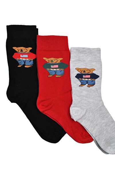 Pink Trend 3 чифта шарени чорапи с плюшено мече