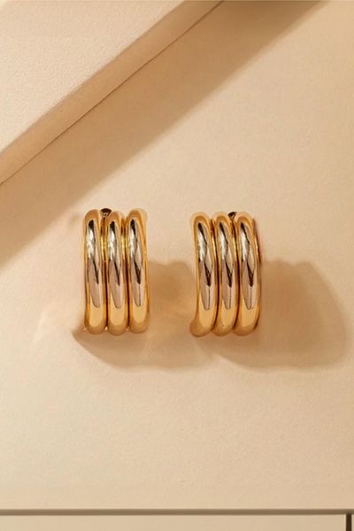 ELMATOLYE Women's 3 Rows Curved Earrings Special Design Evening Dress Stylish Triple Stripe