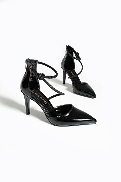 Gökçe Shoes Sofia Siyah Rugan Düğüm Detay Tas Seritli Kadin Topuklu Ayakkabı