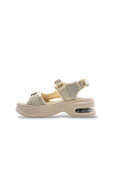Guja Wedge Sole Stoned Velcro Beige Color Stylish Sports Women's Sandals