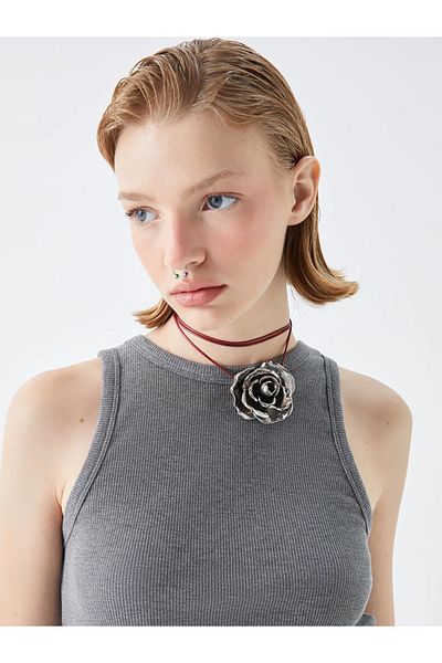 Bled Halter Neck Corded Crop Tank Top - Bustier Gray