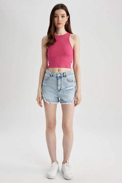 Bled Halter Collar Corded Crop Tank Top - Bustier Fuchsia