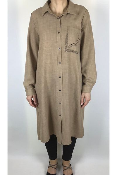 ECE GİYİM Linen Ayrobin Tunic Shirt with Stone Detail and Buttons