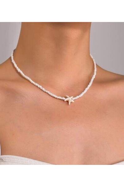 Stoneday White Gold Detailed Natural Tightening Necklace with Star Figure