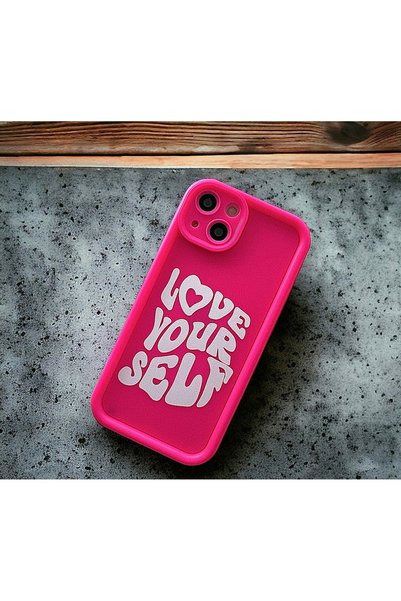 MİRAZ TASARIM IPHONE 13 FUCHSIA COLOR THICK EDGE CASE WITH NEON PINK WRITING