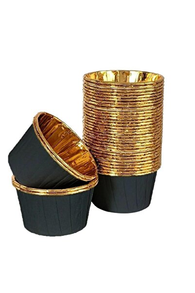 SURPRISE PARTY STORE Siyah Gold Metalik 25'li Fırına Girebilen Muffin Cupcake Kek Kalıbı Kabı Kapsülü 6,5x4cm