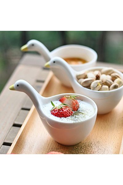 ARVALE 2-Piece Duck Design Handmade Ceramic Serving Bowl Sauce Bowl Jam and Treat - Duck Serving Bowl