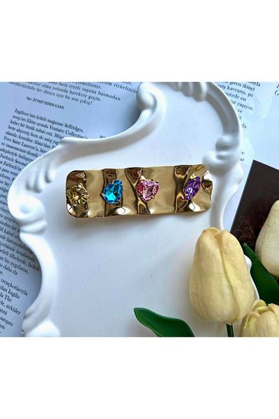 Rachel Gold Colored Rhinestone Hair Clip-8 cm