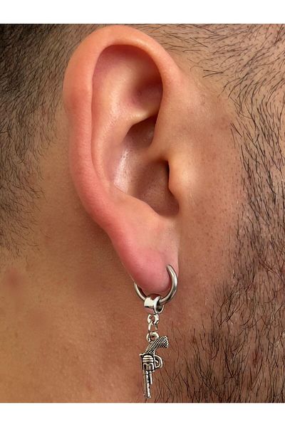 Piercing Market Steel & Silver Men's Steel Ring Dangle Earrings Rust No Darkening