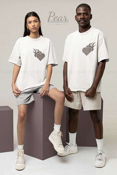Pear Wear Fire Heart Printed T-Shirt 2 Pack Lover Unisex T-shirt Oversize