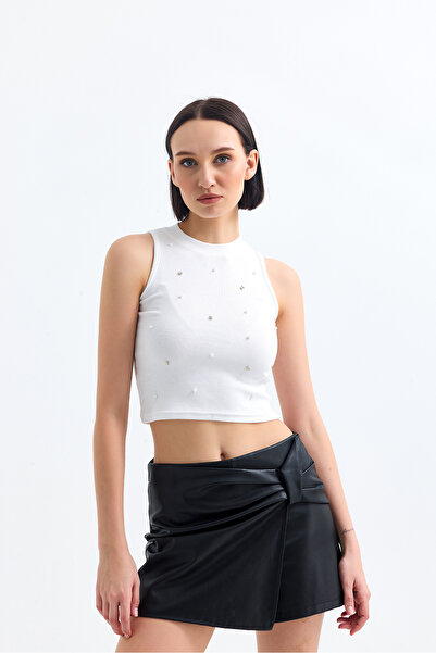 Get Crazy Stone Detailed Crop Tank Top