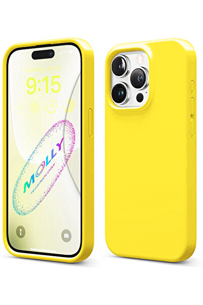 Molly iPhone 14 PRO MAX İçin Sarı Liquid İçi Kadife Silikon Kılıf