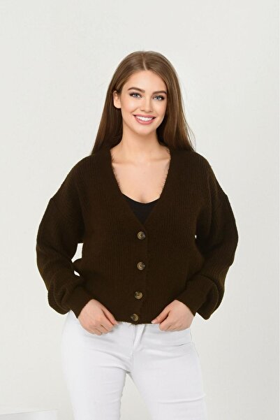 NOBLELOOK سترة نسائية محبوكة كبيرة الحجم برقبة على شكل حرف V