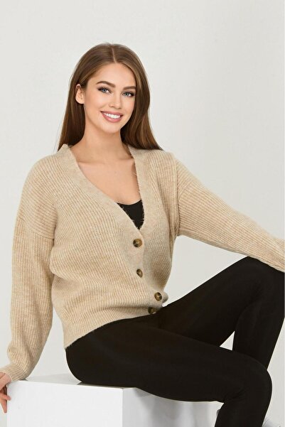 NOBLELOOK سترة نسائية محبوكة كبيرة الحجم برقبة على شكل حرف V