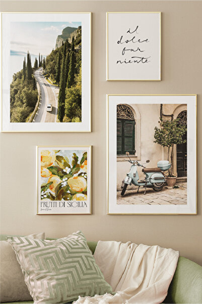 no77decor 4 Parça Yol Ve Manzara Temalı Tablo Seti