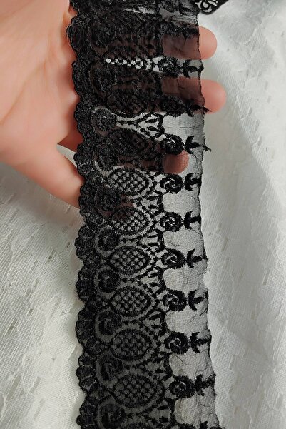 DUAYEN organze üzeri işleme siyah mağrip desen 1 metre