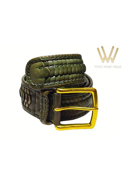 GÖN MEN'S HAND KNITTED 100% LEATHER THICK BELT (MACRO)