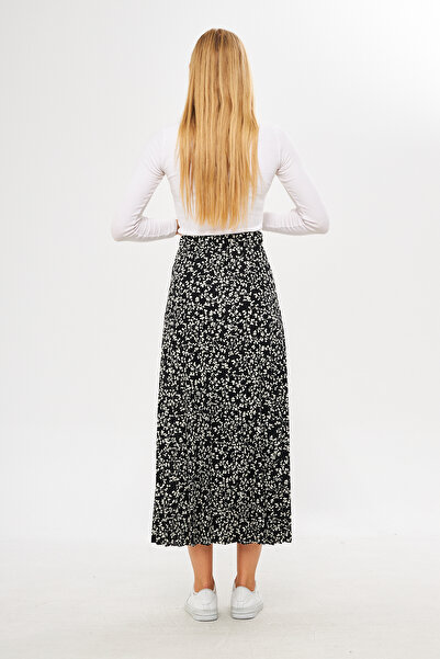 Rudaconcept Μαύρη τραγανή φούστα με μοτίβο λουλουδιών μακριά πλισέ, καλοκαιρινή φούστα με λουλούδια, φούστα κρεπ, μουσουλμανική φούστα