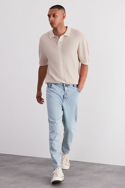 Trendyol Collection Limitovaná edice Polo trička s krátkým rukávem v barvě kamene - TMNSS23PO00025